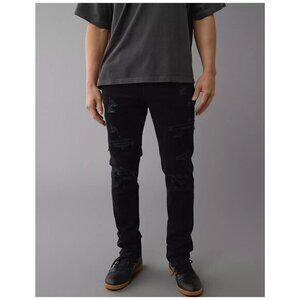 AE American Eagle AirFlex+ Ripped Skinny Jean Black Distressed Size 29 x 32